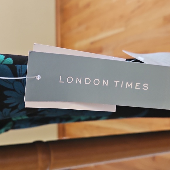 NWT London Times, Black/Teal/Green Floral Midi Dress, Size 6 - Picture 4 of 7